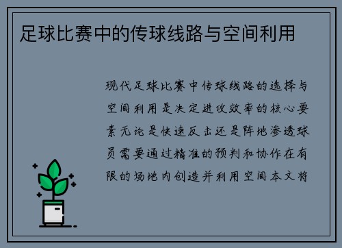 足球比赛中的传球线路与空间利用